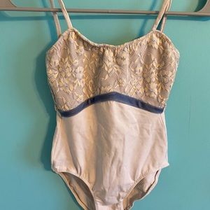 Lace cami leotard w/velvet trim